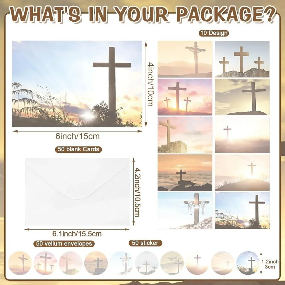 Religious Greeting Cards Set 4x6 with Cross Design Includes Envelopes